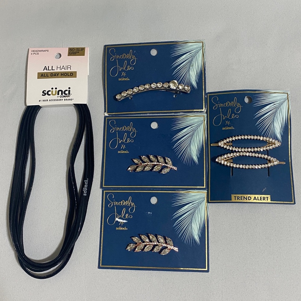 Lot of 5--SCUNCI Sincerely Jules Rhinestone Hair Pins & All Day Hold Hair Wraps